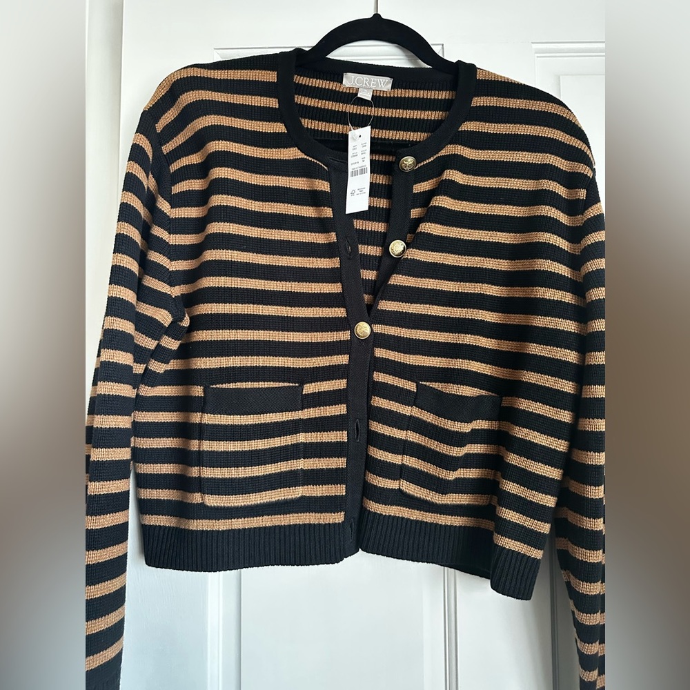 J. Crew Black and Tan Striped Cardigan